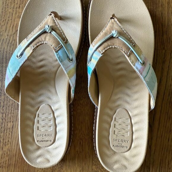 Sperry Waveside Plushwave Resort Flip Flop Thong Sandals Offwhite/Multistrip 7 - Picture 1 of 5